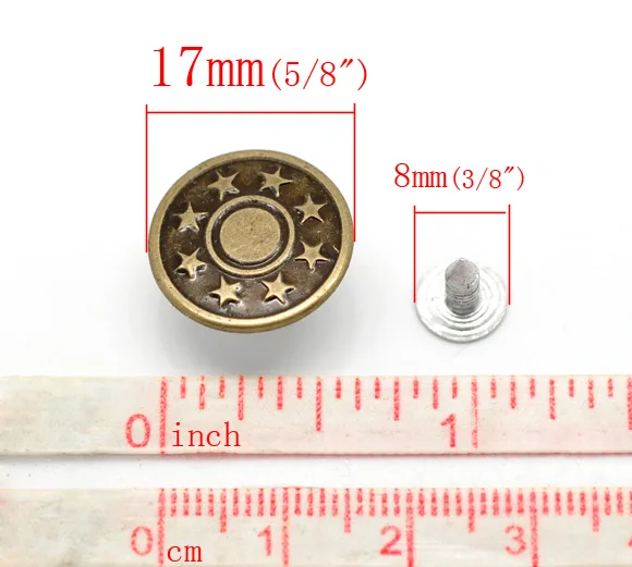 DoreenBeads пуговицы под античную бронзу с рисунком звезды джинсовые 17x8 мм (5/8 дюйма x3/8