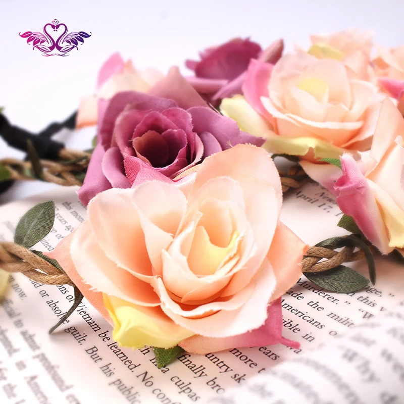 M MISM Bridal Wedding Roses Headband Summer Bohemia Flowre Hair Band Beach Head Wrap Women Accessories Garland Headdress | Украшения и