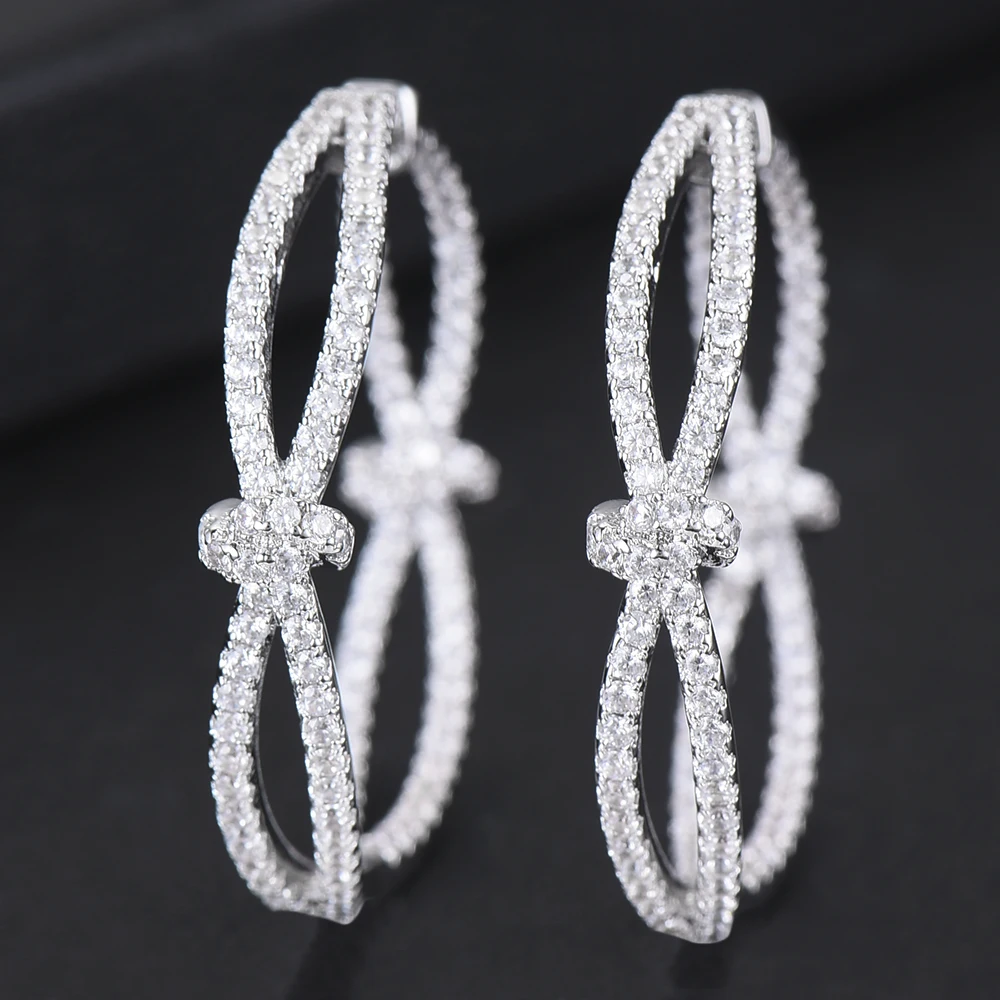 GODKI 38 мм роскошные серебряные Bowknots Кубический Кольцо с цирконами Серьги для