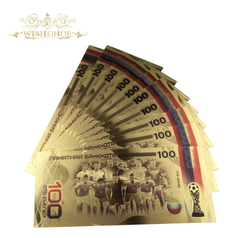 Банкноты российские с золотым покрытием 10 шт./лот банкноты футбольной команды 100