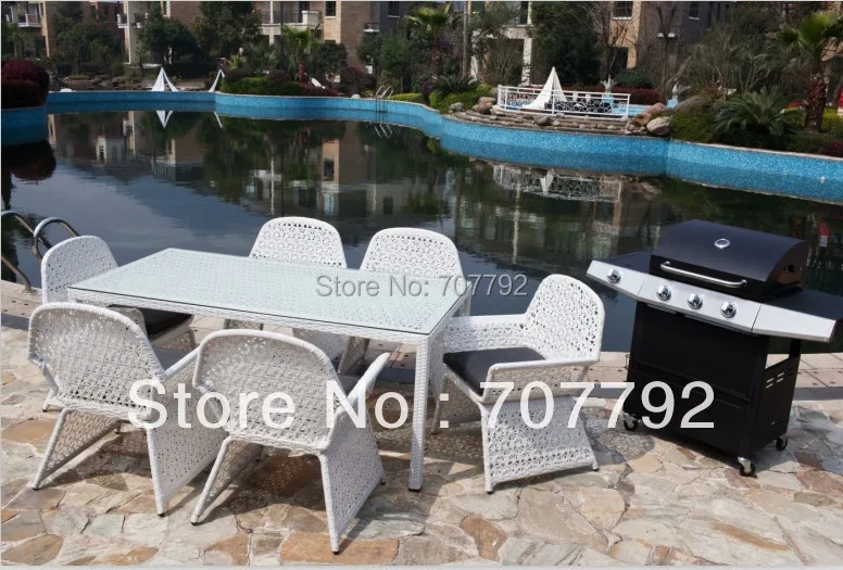 Горячая Распродажа Плетеный и белый обеденный стол из ротанга для сада|garden dining