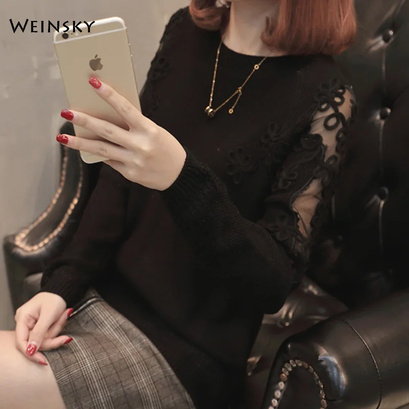 Джемпер женский вязаный с круглым вырезом Осень-зима 2019 | Женская одежда