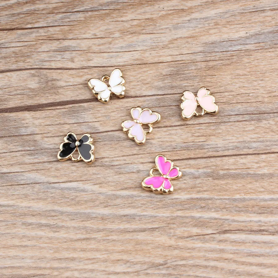 10 PC Little Cute Butterfly Shape Charm DIY Jewelry Bracelet Necklace Pendant Charms Gold Tone Enamel Floating | Украшения и