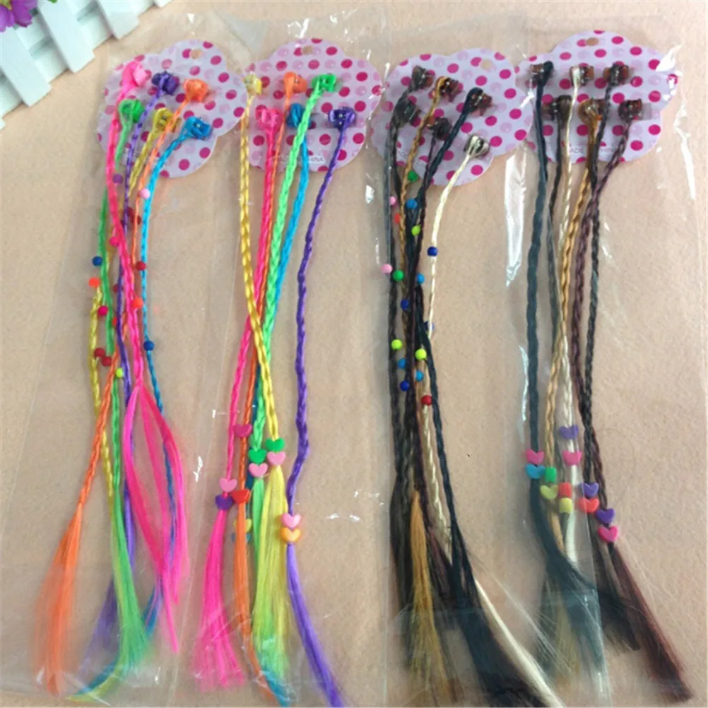 

6Pcs Kids Girls Colorful Cartoon Elastic Hair Clip Wig Tiara Hair Tie Rubber Ties Hair Accessories With Wig Decoration 4 Styles