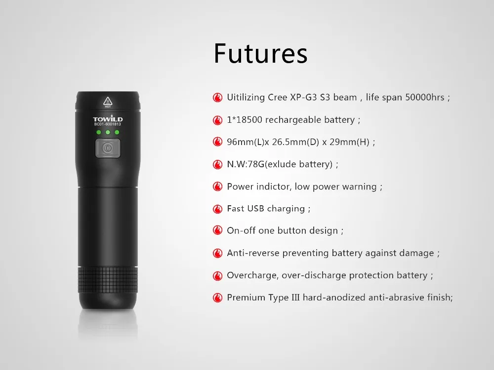 Towild BC01-600 CREE XP-G3 S3 светодиодный 600 Люмен USB Перезаряжаемые светодиодный велосипед светильник