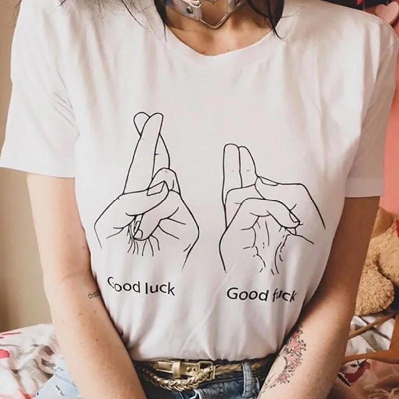 Good Luck Goodfuck T Shirt Unisex Funny Sex Hands T-Shirt Fingers Showing Signs Tee Harajuku Women's T-shirt Drop