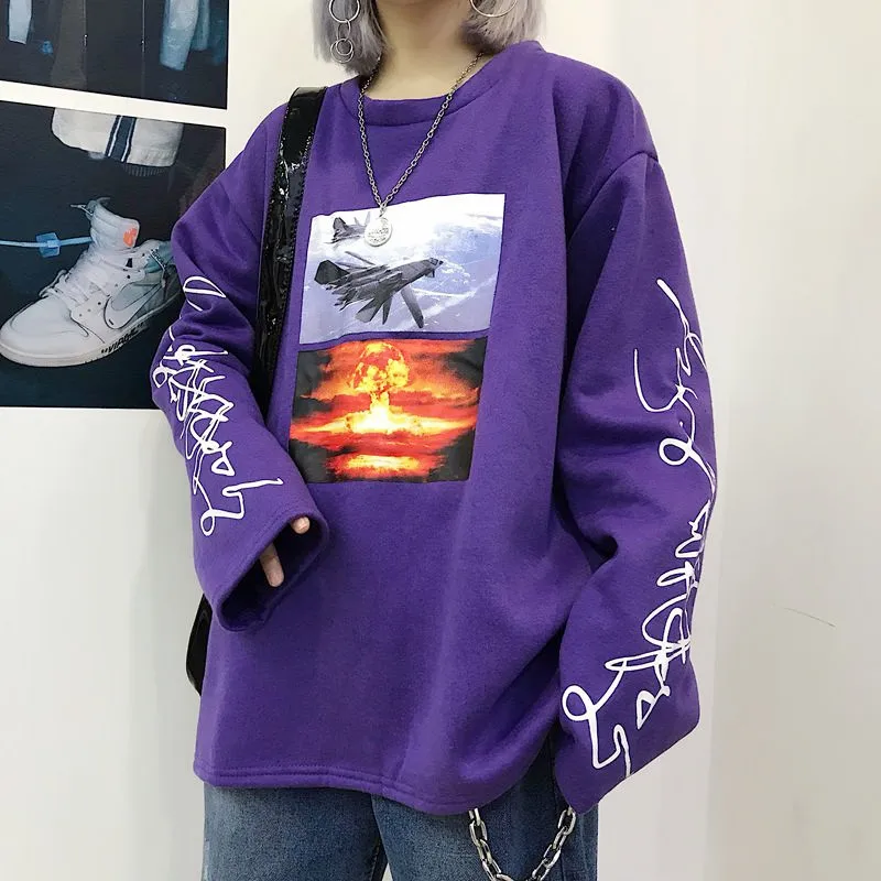 Модные женские футболки Harajuku с круглым вырезом и буквенным принтом, Свободные повседневные плотные футболки с круглым вырезом и длинным рукавом для влюбленных