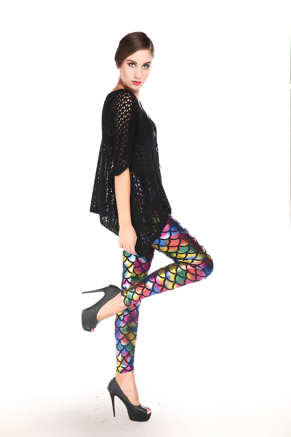 Женская мода Леггинсы русалка PU повседневные брюки с завышенной талией|Легинсы| |