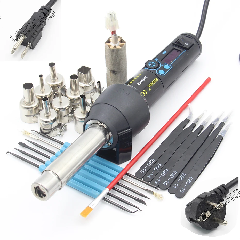 

RIESBA 650W Hot air gun Handheld soldering station Welding repair tool Nozzle Heating element brush 6 in 1 soldering tool tweeze