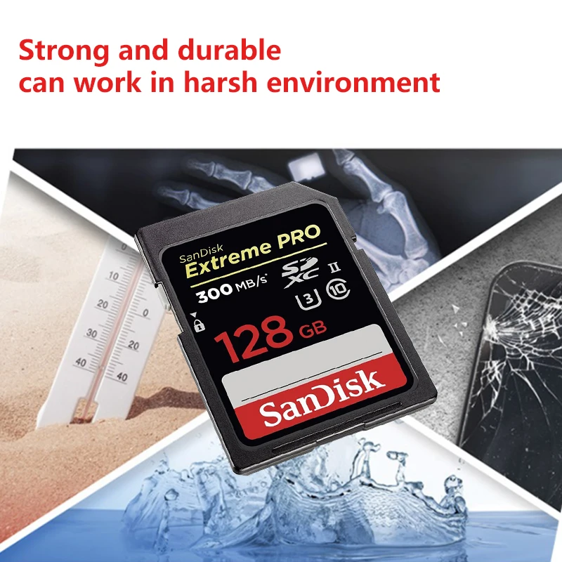 Оригинальная sd-карта SanDisk Extreme PRO, 300 МБ/с./с, 32 ГБ, 64 ГБ, 128 ГБ, Карта памяти SDHC/SDXC U3, класс 10, C10, USH-II, для камеры, высокая скорость