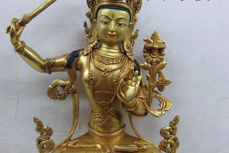 Тибетская фиолетовая медь Gild Manjusri Avalokitesvara Гуаньинь Кван-Инь богиня Будда | Дом и