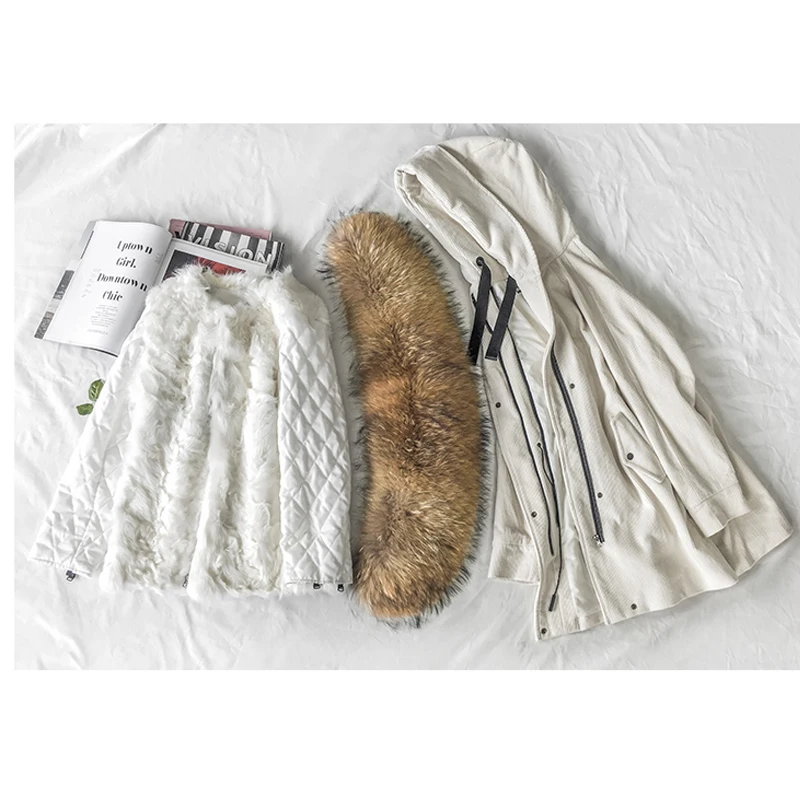 Большой Размеры 2018 зима Для женщин s парки натуральный мех енота меховой воротник