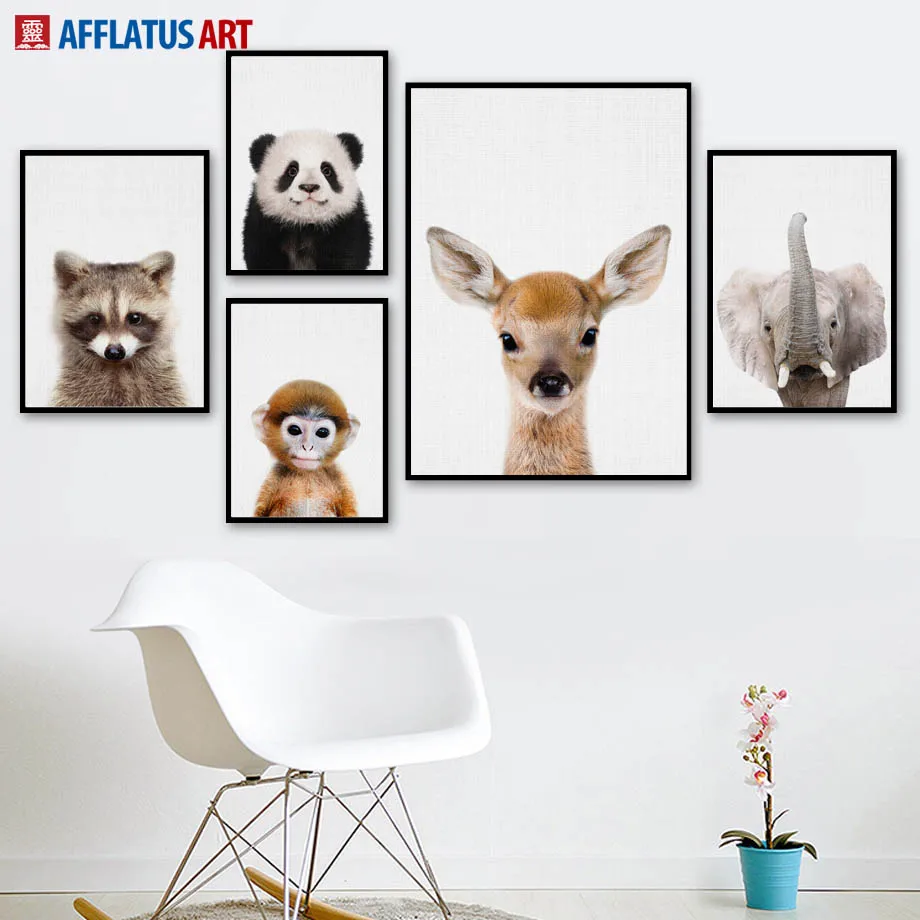 Северные плакаты и принты оленя панды слона енота настенная Картина на холсте