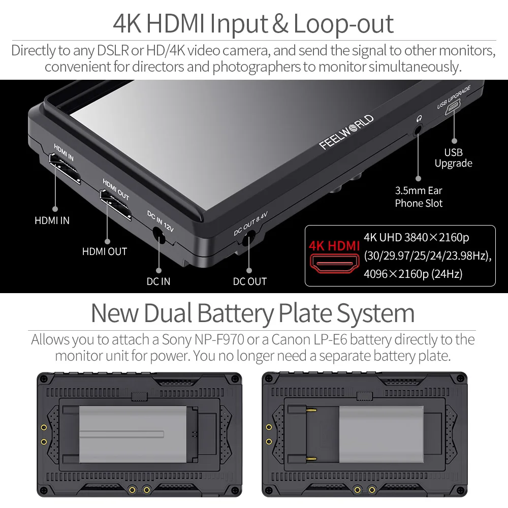 FEELWORLD FW568 5 дюймов 4 K DSLR камера полевой монитор IPS Full HD 1920x1080 Поддержка HDMI вход выход