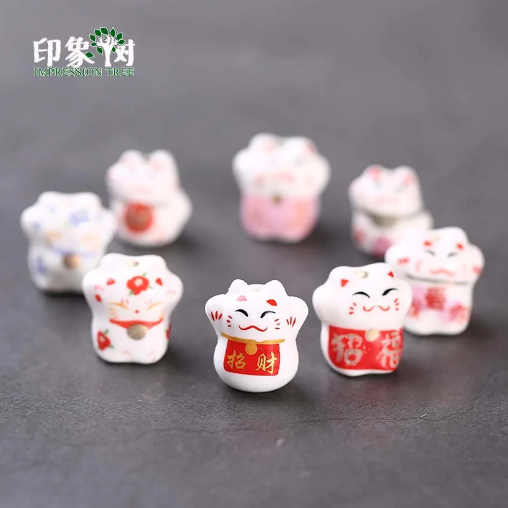 10 шт 12 14 мм Lucky Cat Керамика бусины манэки нэко \ кошки распорки милые миленькие в