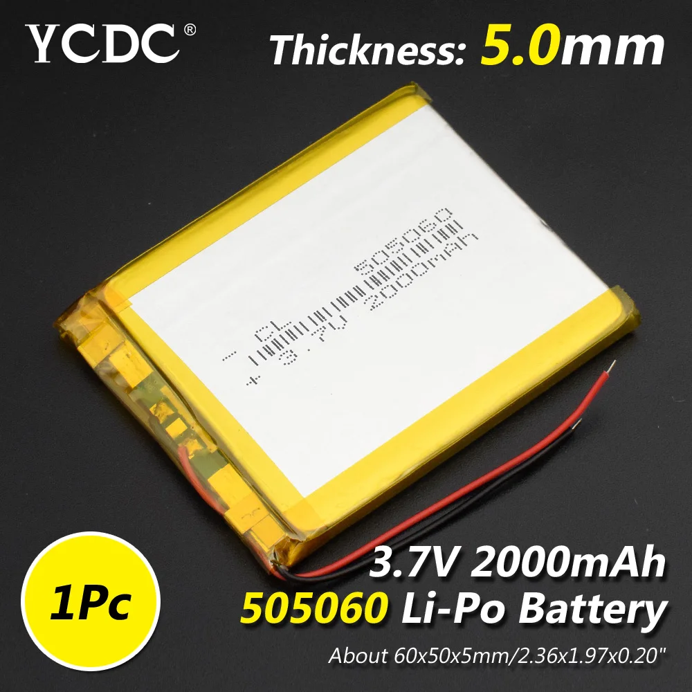 505060 2000mAh 1pc Размер 505060, 3,7 в, 2000 мА/ч, литий-ионные Lipo элементы, литий-полимерная аккумуляторная батарея для переговорного Bluetooth динамика, POS gps - Цвет: 505060 2000mAh 1pc