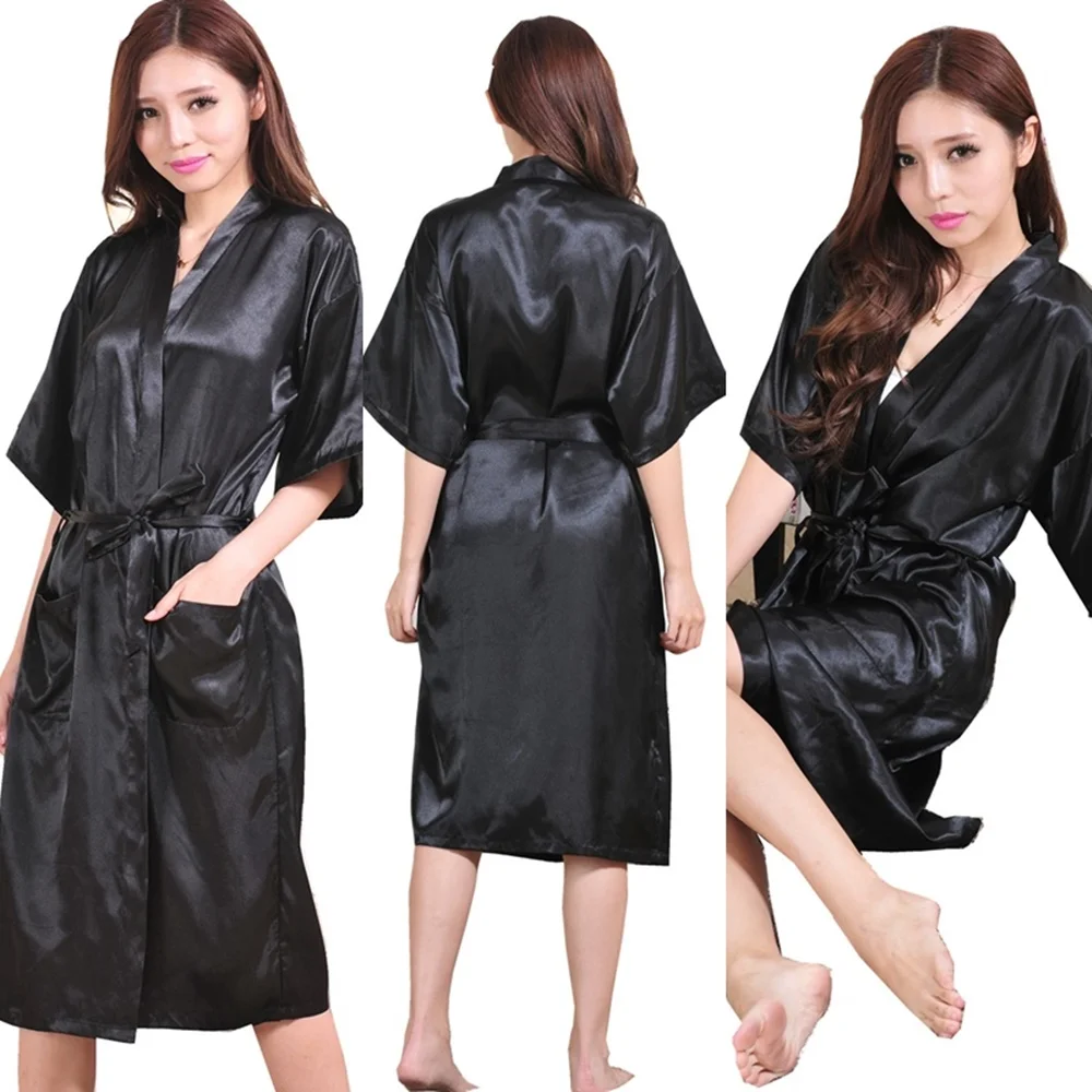Брендовый длинный халат из эмуляции шелка мягкий домашний банный размера плюс
