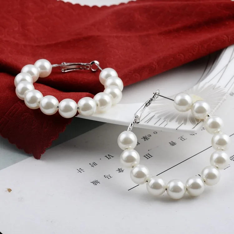 1 пара женские серьги-кольца с имитацией жемчуга Европейский ночной клуб большие