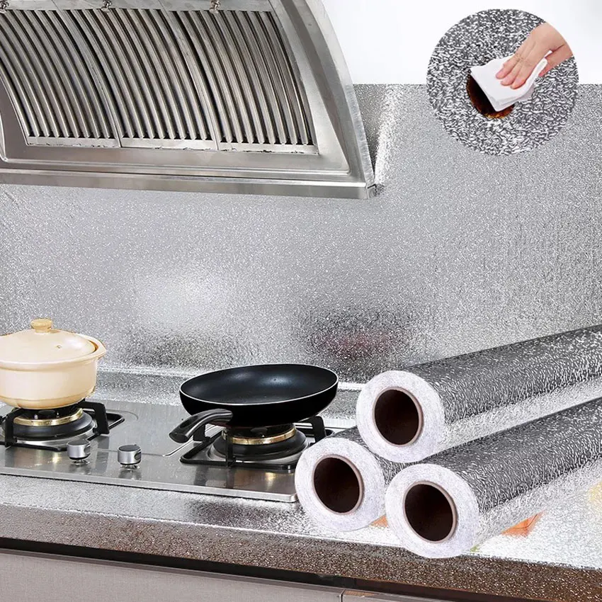 

60*500cm Kitchen Cabinet Stove Oil Proof Wall Stickers Self adhesive film wardrobe Wallpaper Home decorative sticker for wall
