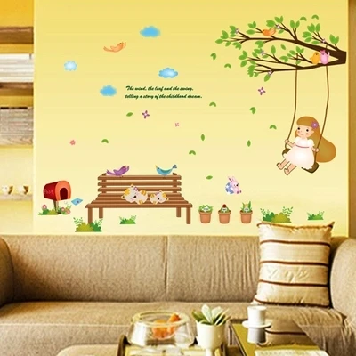 Качели девочки могут удалить детскую комнату спальня теплый фон декоративные