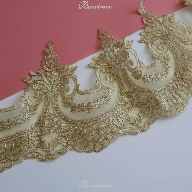 1Yard Light Gold Cord Embroidery Lace Trim for Bridal Wedding Gown Costume Design Mesh 23cm SX344 | Дом и сад
