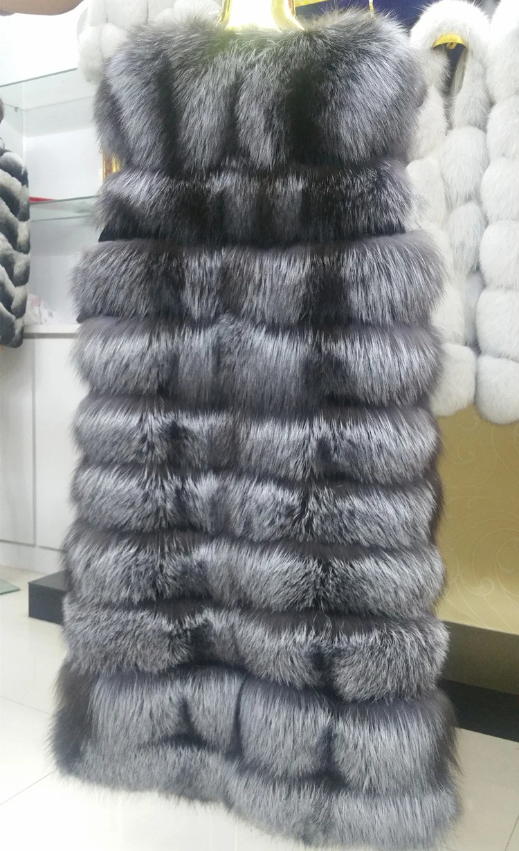 

length High Quality Real Natural Fox Fur Coat Silver Fox Fur Coat Fox Fur Vest