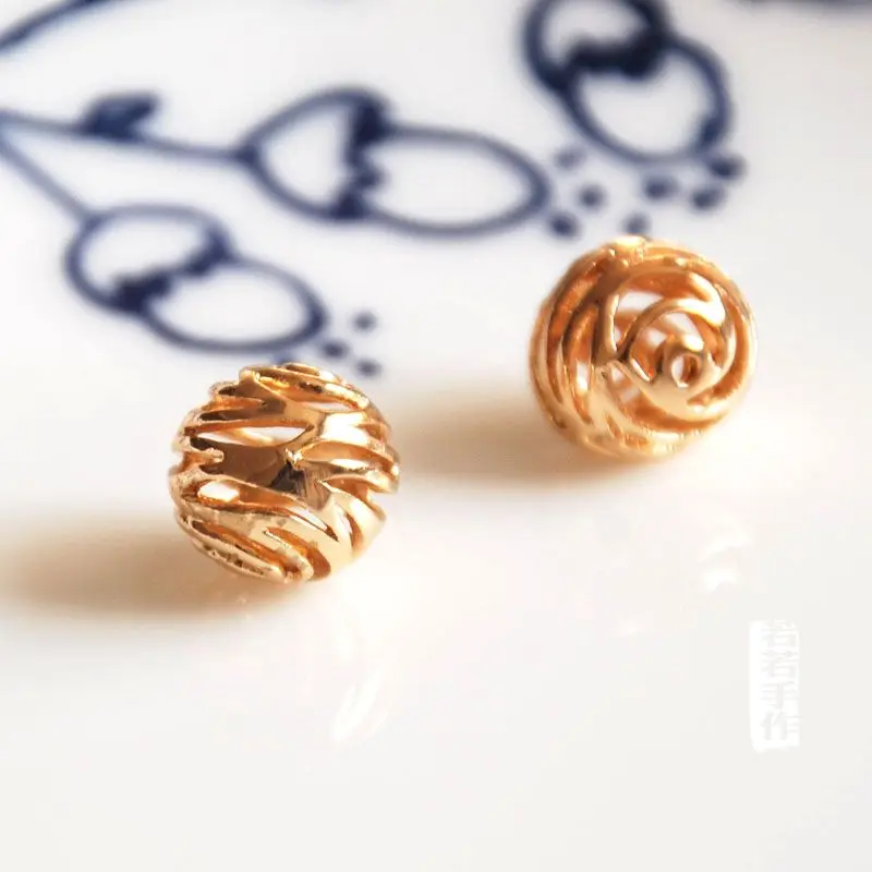 Полые шарики золотого цвета 10 шт./лот материалы для изготовления браслетов