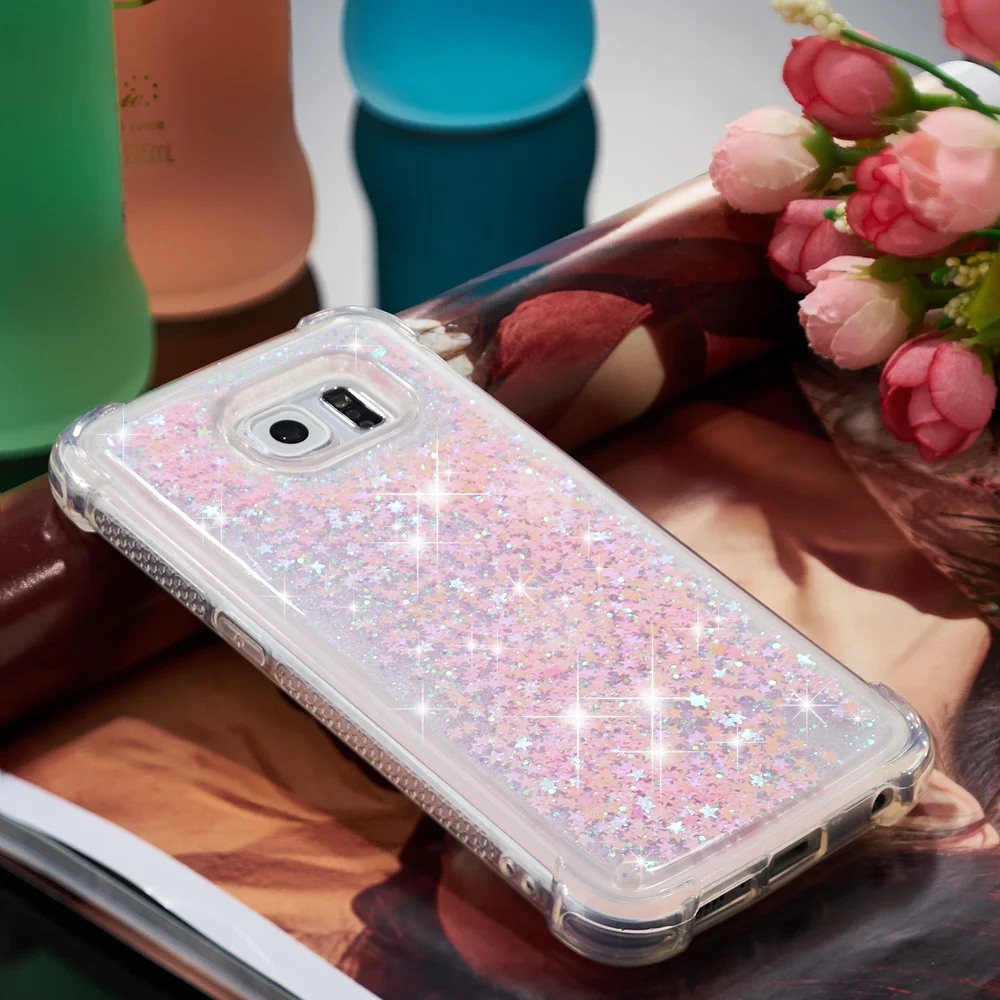 Для Samsung Galaxy S6 S 6 Bling Glitter Quicksand Liquid Fitted Case SM-G920FD SM-G920F Симпатичные бампер из мягкого