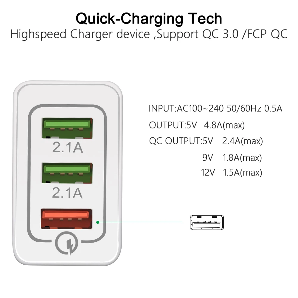 Мобильный телефон с 3 портами USB быстрая зарядка QC 0 настенное зарядное устройство