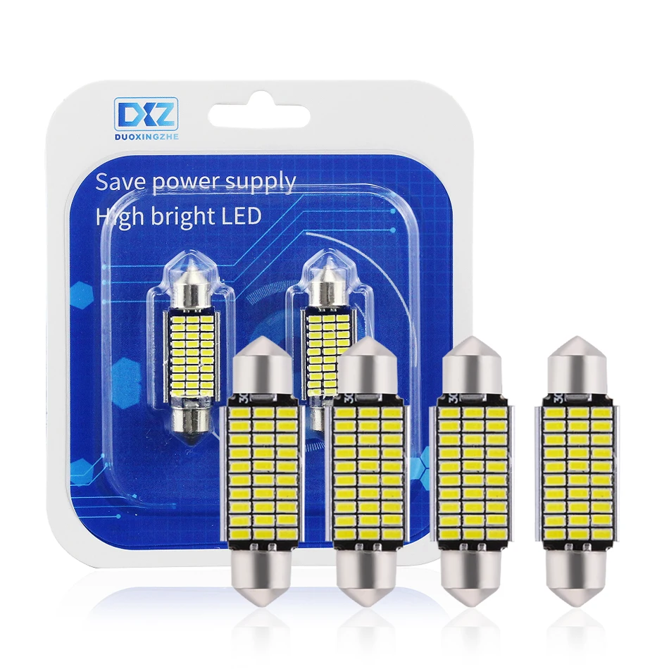 DXZ 2 шт. 31 мм 36 мм 39 мм 41 мм C5W C10W 18 27 30 33 SMD 3014 Светодиодная гирлянда CANBUS без ошибок авто интерьерная купольная лампа