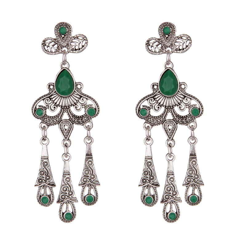 Новый дизайн модные очаровательные винтажные богемные серьги с зеленым камнем