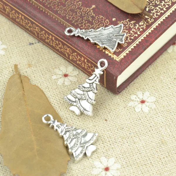 25pcs alloy Tibetan Silver Plated Christmas tree Charms Pendants for Jewelry Making DIY Handmade Craft 25*15mm Q208 | Украшения и