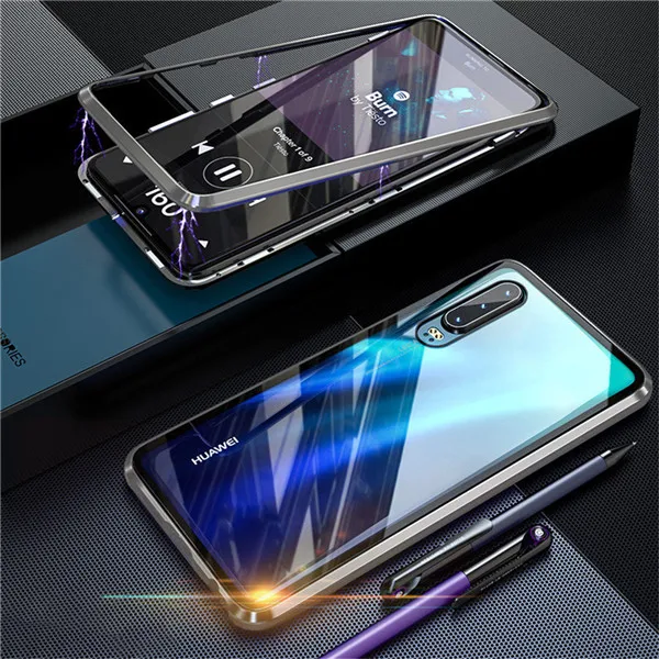 Full Silver Адвака Магнитная Адсорбция металлический противоударный чехол для huawei P20 P30 Lite Pro Nova 3 Lite 3i P Smart+ 3E Nova 4 4E Магнитный чехол - Цвет: Full Silver