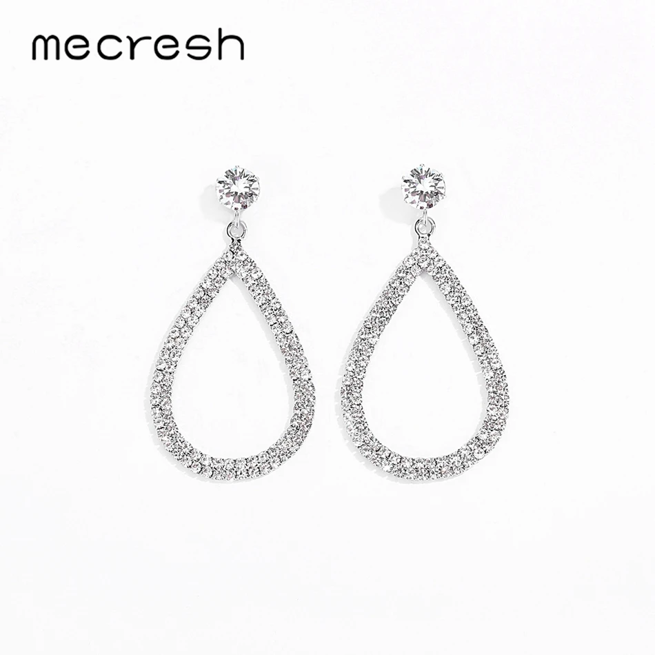Mecresh Silver Color Teardrop Dangle Earrings 2019 Fashion Jewelry Simple Rhinestone Statement Women Accessories EH1452 | Украшения и