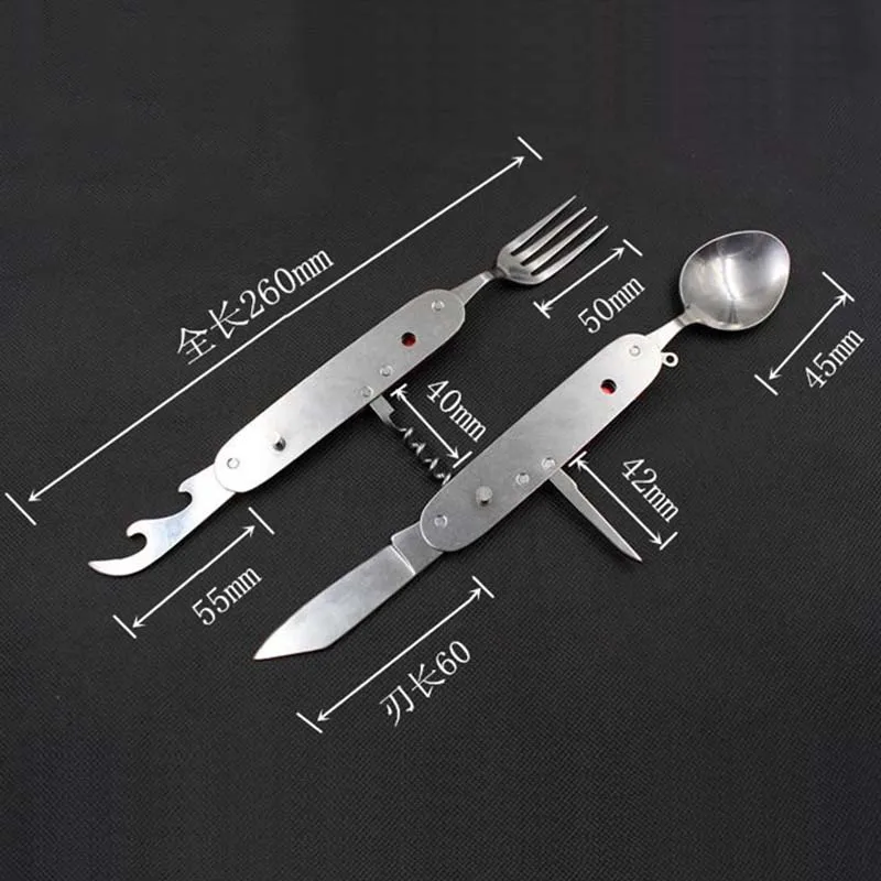 Портативные складные столовые приборы из нержавеющей стали нож вилка ложка для