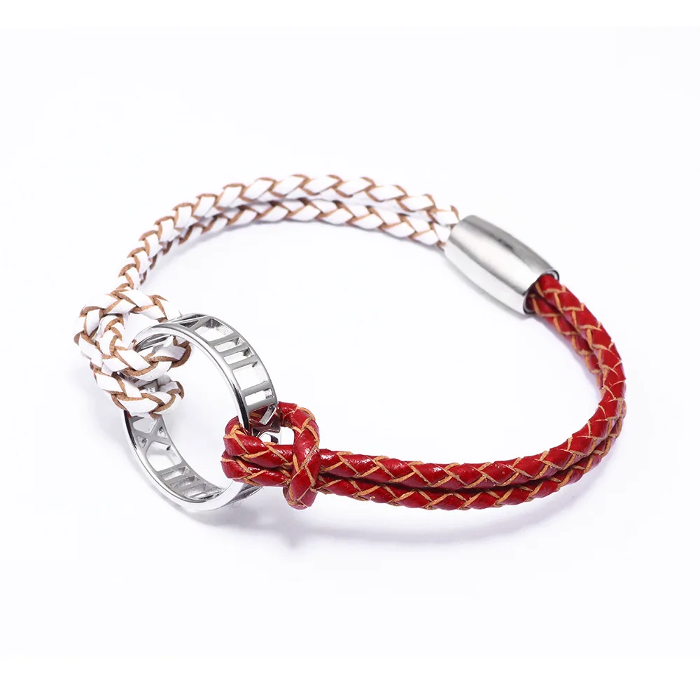 Doreen Box New Fashion Contrast Color Handmade Braided PU Leather Round Bracelet &amp Bangle For Men Women Bangles Jewelry |