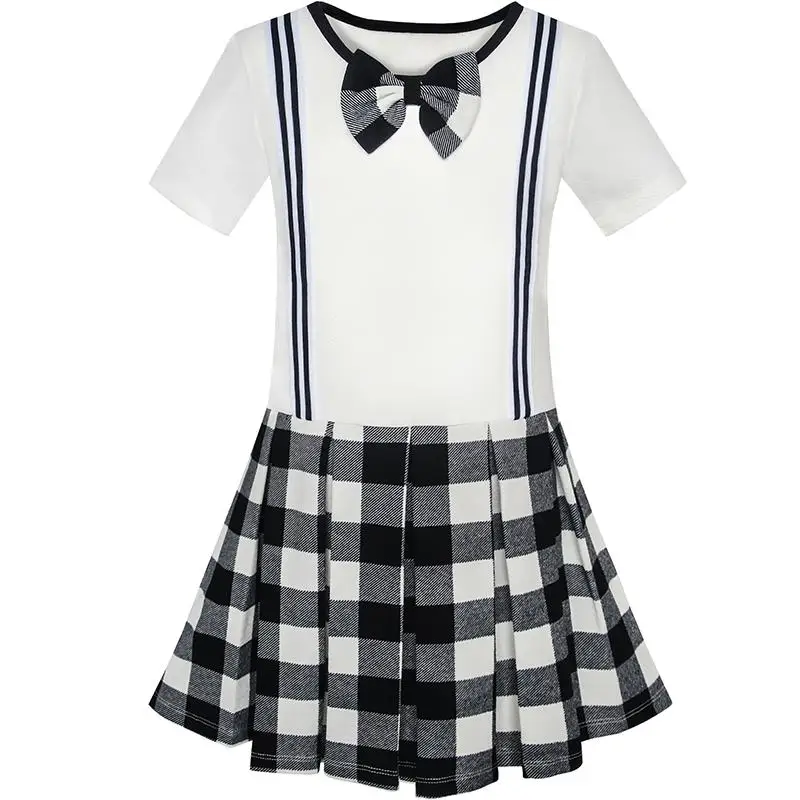 Girls Dress School Uniform Black White Check Suspender 2020 Summer Princess Wedding Party Dresses Size 4-10 Carnival Vestidos | Детская