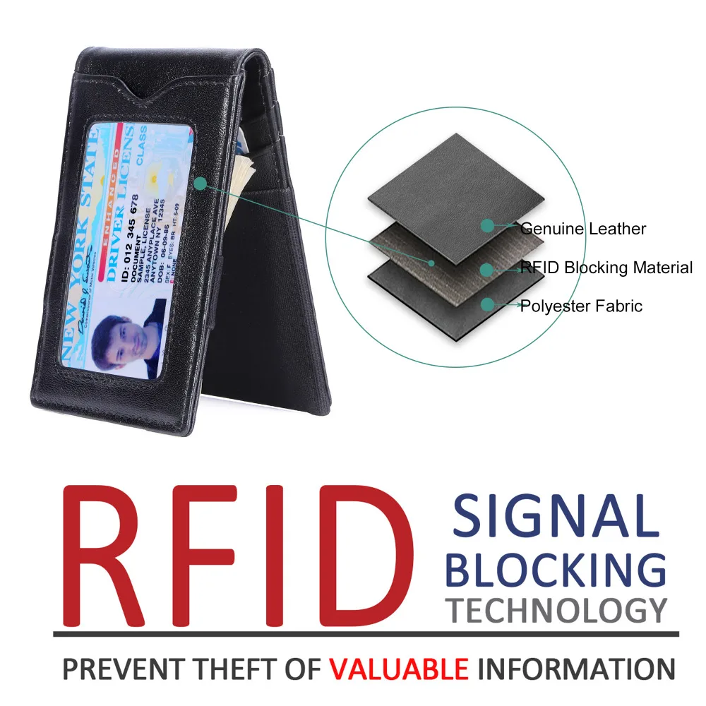 Kinzd мужские минималистский Кошелек двойного сложения RFID Блокировка натуральной