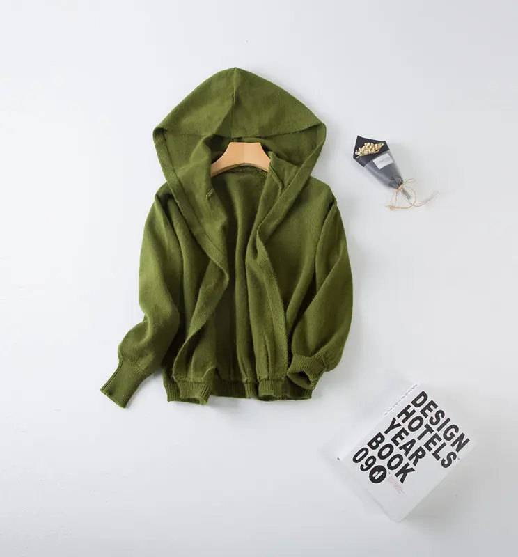 green Litvriyh весна осень кашемировый вязаный свитер женский кардиган с капюшоном длинный рукав кардиган женский вязаный короткий женский джемпер пальто - Цвет: green