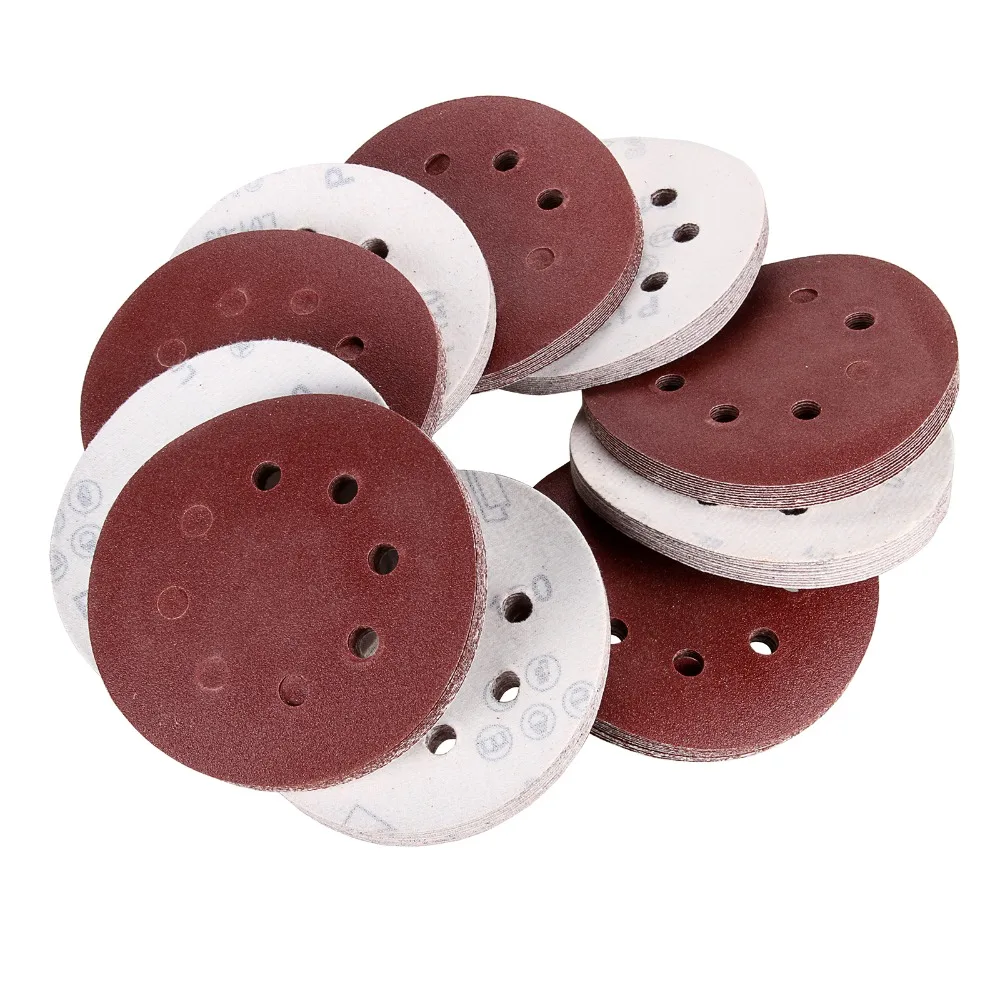 

New 100 Pcs 5" 8 40grit Hole Grit Sand Disc Random Orbit Sandpaper Hook and Loop Sanding Sander