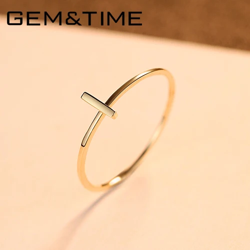 Gem& Time, новинка, модные тонкие кольца с крестом для женщин, пуэр, 14K золото, свадебное кольцо для невесты, желтое золото AU585, Anillos, ювелирные изделия R14011 - Цвет камня: 14K Gold