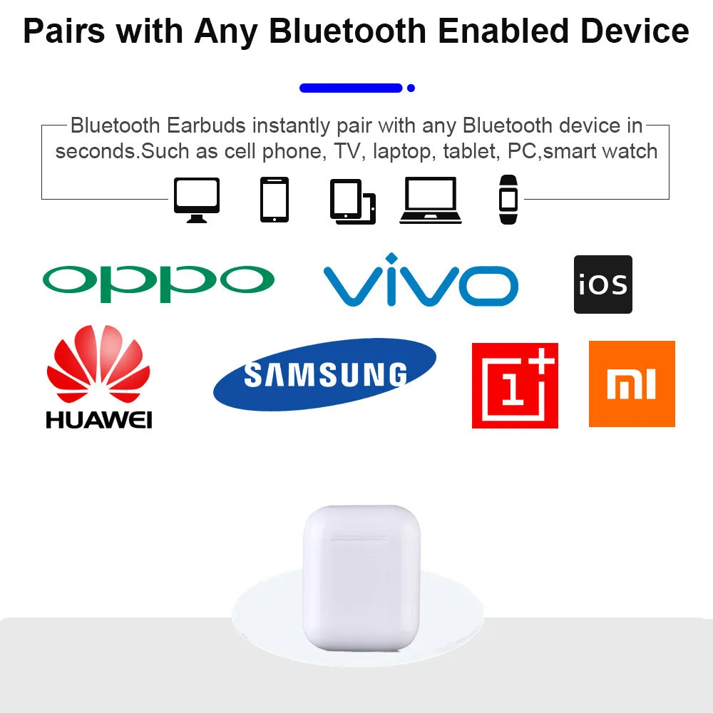 Беспроводной наушники bluetooth гарнитура i12 вкладыши tws с 2019 Мини 3D стерео пуговки