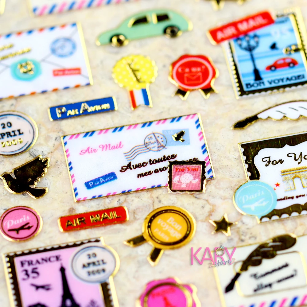 

Envelopes Letters Air Mail Stamps Ink Bottles Travel Retro Scrapbooking Shiny Gilded Foil Stickers Reward Kids Toys For Children