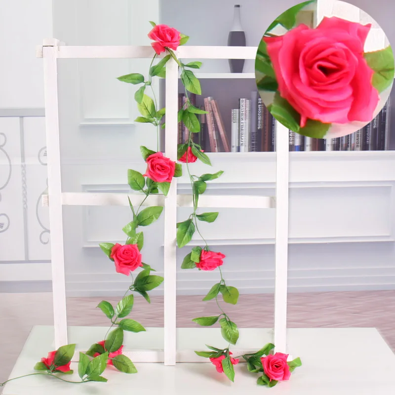 ROSE RED Шелковые розы цветок плюща стены лозы искусственные цветы зеленая Гирлянда для дома Свадебные украшения сада подвесная Гирлянда Декор из ротанга - Цвет: ROSE RED