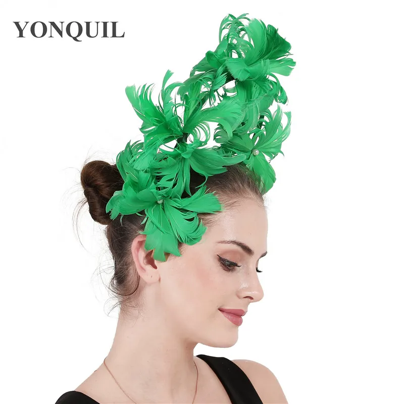 

Dance Nice Green Fascinator Headbands Princess Prom Cocktail Party Feathers Headwear Hair Accessories Formal Dress Hadwear