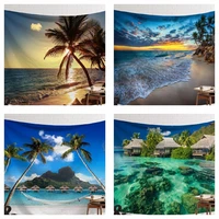 cammitever sunset blue green sea coconut tree sandy beach tapestry wall hanging tapestries boho bedspread yoga mat blanket
