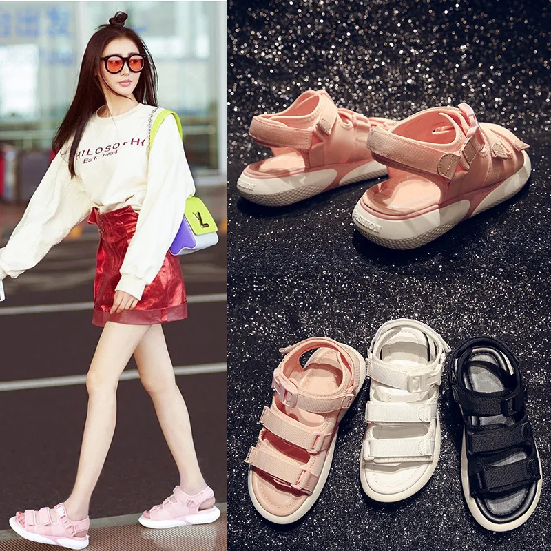 Сандалии INS женские на платформе пляжные босоножки белого цвета для увеличения