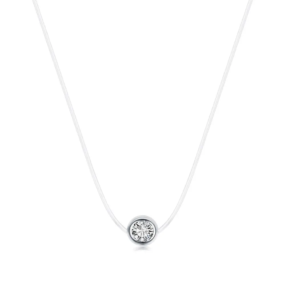 round bordure Женские прозрачная леска ожерелье твердые серебряные невидимая цепь ожерелье женские Колье из горного хрусталя ожерелье колье Femme - Окраска металла: round bordure