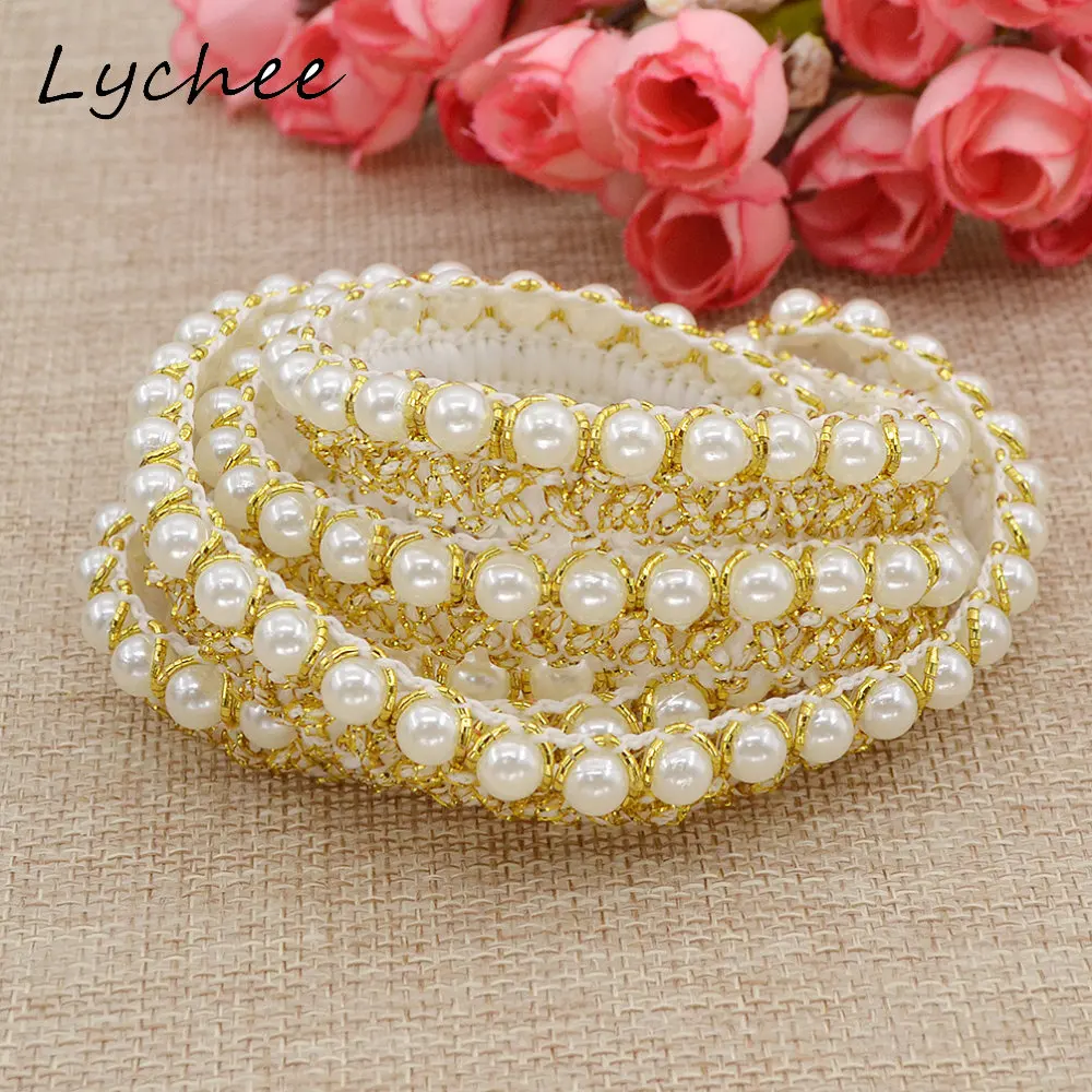 Lychee 1 м полиэфирная пряжа с вышивкой искусственный жемчуг кружевная отделка для
