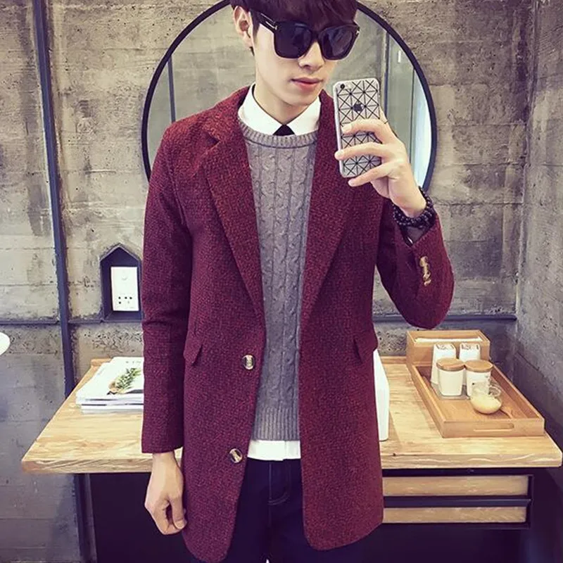 2018 Новое мужское зимнее пальто шерстяные куртки длинные мужские кашемировая